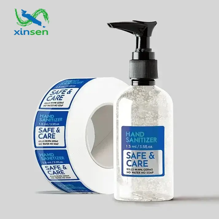 Etiquetas à prova d'água para desinfetante para as mãos